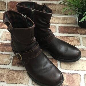 BORN *VIRGO SLOUCH ENGINEER* BROWN LEATHER SIDE ZIP ANKLE BOOTS- WOMEN'S SIZE 9